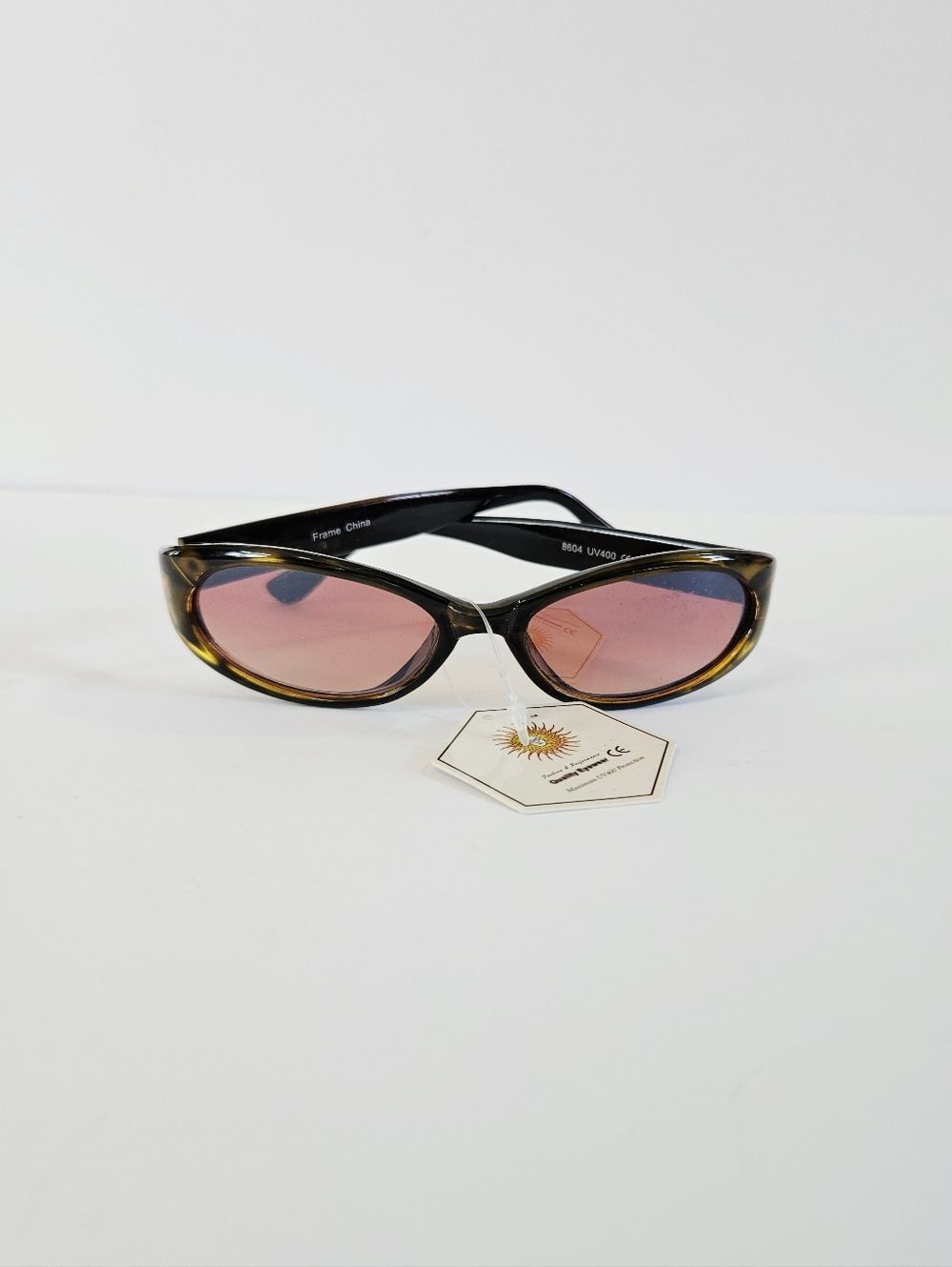 Vintage Deadstock NWT Tortoise Shell Slim Frame Oval Cat Eye Lucite Sunglasses